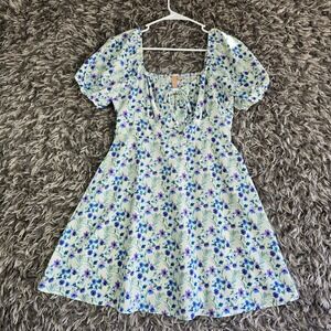 Evolutionary Apparel Women Floral Puff Sleeve Smocked Mini Dress Sz Large